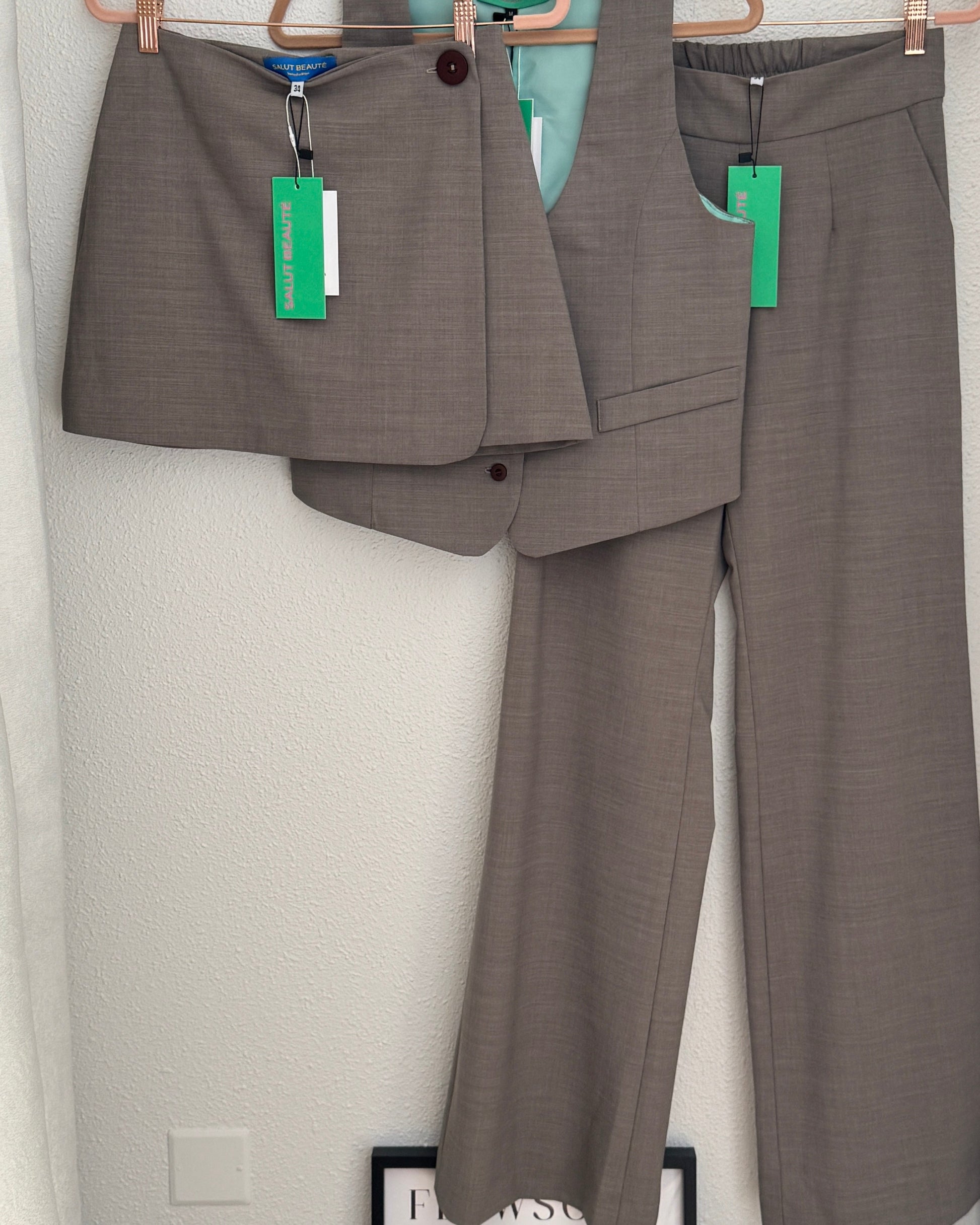 Veston beige gris - Salut Beauté ensemble