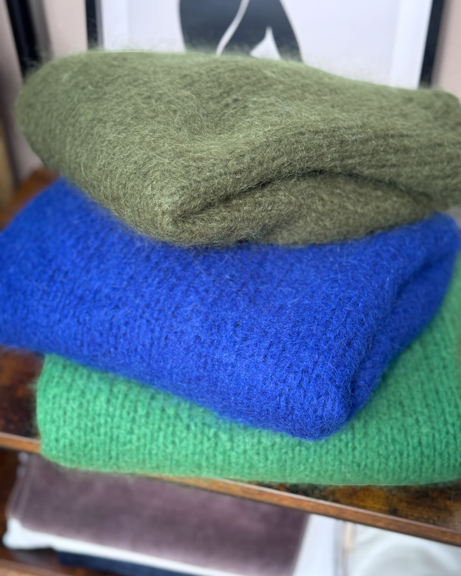 Pull en kid mohair 40% manches courtes vert foncé Cocoloca 1965